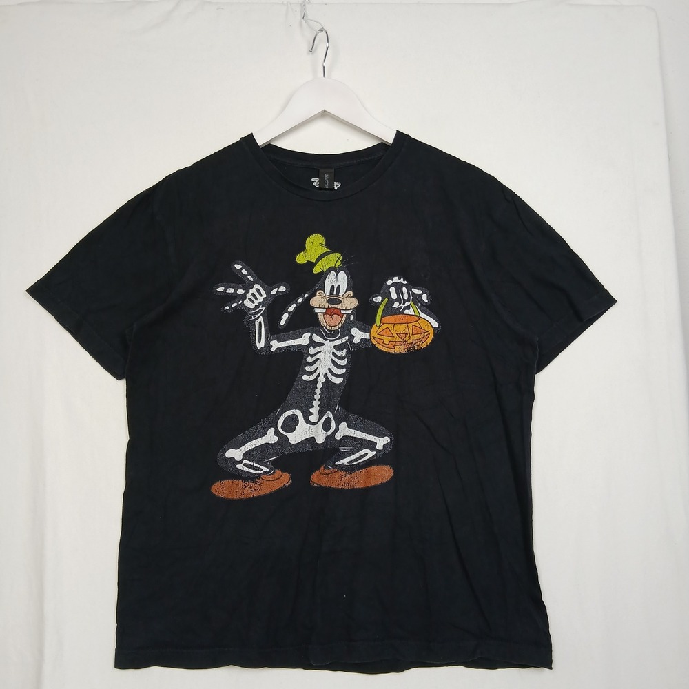 Disney Goofy Skeleton Halloween T-Shirt Black Mens Large Pumpkin Graphic Tee
